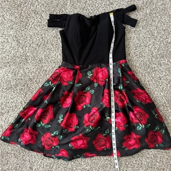 Blondie Nites Split Sleeve Printed Charmeuse Fit Flare Dress Formal Rose Vintage - Picture 8 of 10